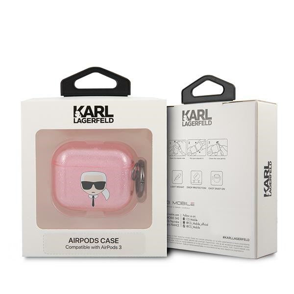 Karl Lagerfeld blizgus AirPods 3 dėklas – rožinis
