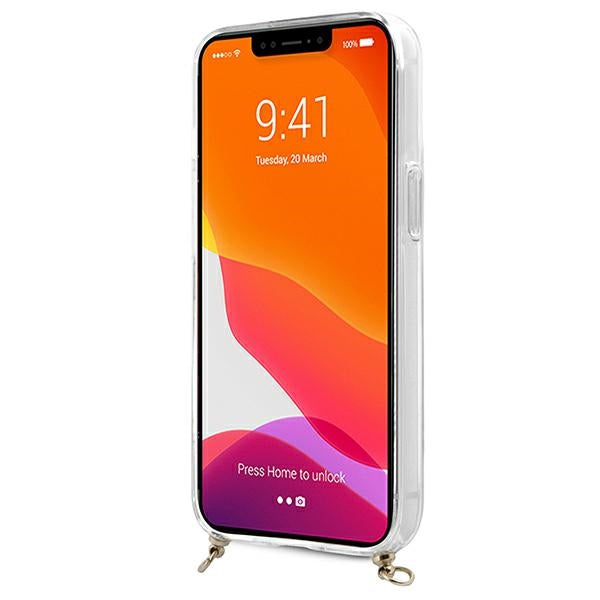 Guess skaidrus dėklas iPhone 13 mini su dirželiu