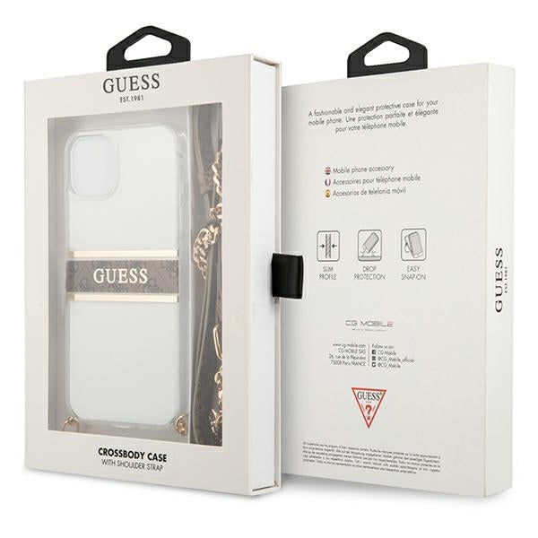 Guess skaidrus dėklas iPhone 13 mini su dirželiu