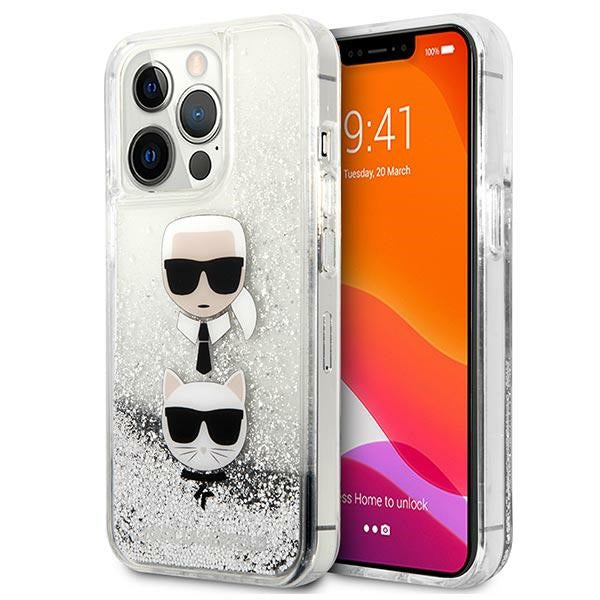 Karl Lagerfeld Liquid Glitter dėklas iPhone 13/13 Pro – sidabrinis
