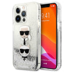 Karl Lagerfeld Liquid Glitter dėklas iPhone 13 Pro Max – sidabrinis