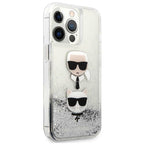 Karl Lagerfeld Liquid Glitter dėklas iPhone 13 Pro Max – sidabrinis