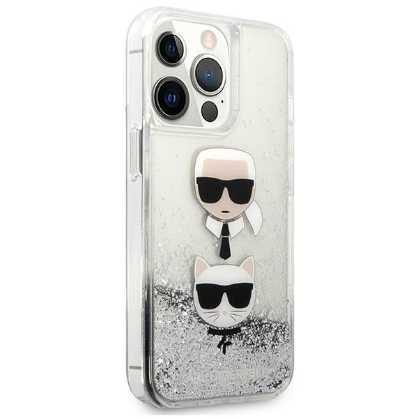 Karl Lagerfeld Liquid Glitter dėklas iPhone 13 Pro Max – sidabrinis