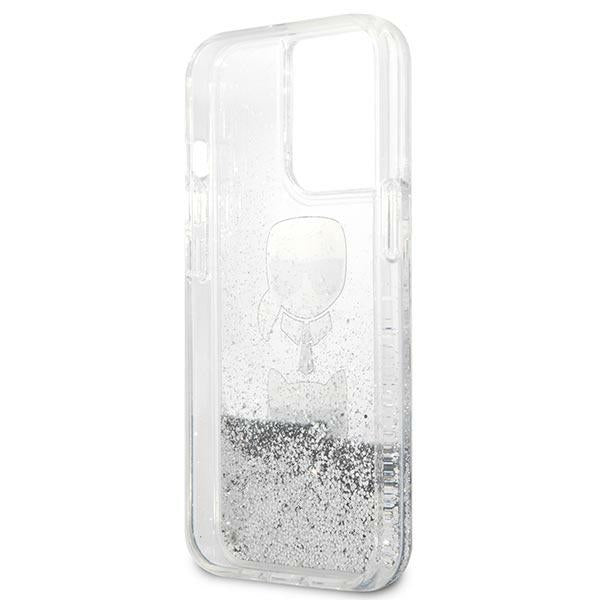 Karl Lagerfeld Liquid Glitter dėklas iPhone 13 Pro Max – sidabrinis