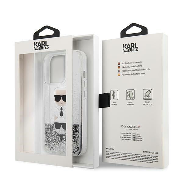 Karl Lagerfeld Liquid Glitter dėklas iPhone 13 Pro Max – sidabrinis