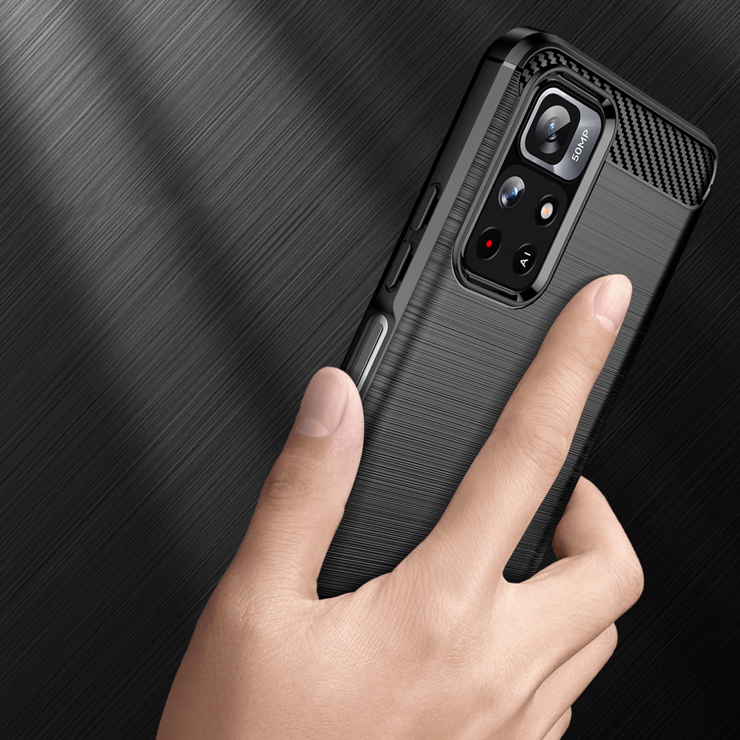 Carbon Case TPU dėklas Xiaomi Redmi Note 11 – juodas -- Xiaomi Redmi Note 11