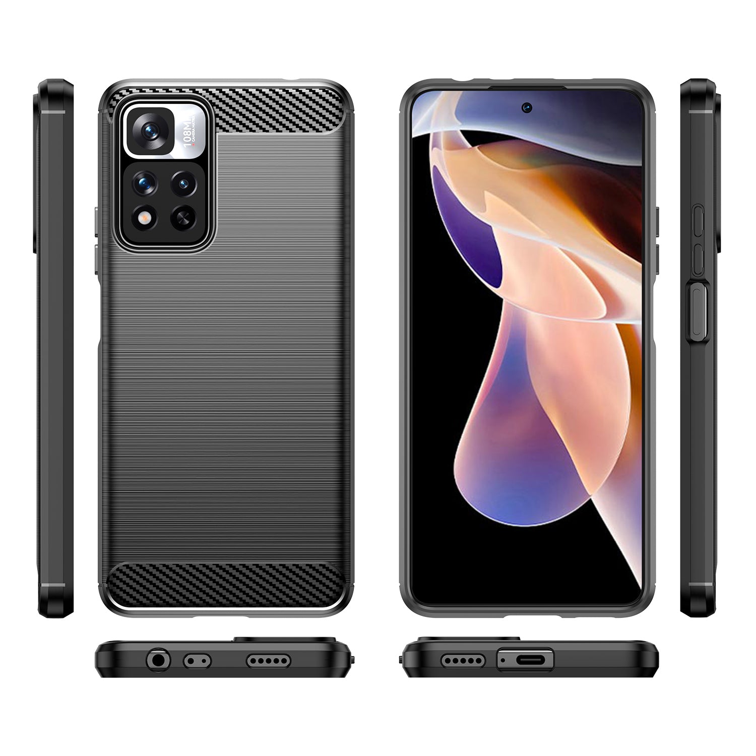 Carbon Case TPU dėklas Xiaomi Redmi Note 11 Pro 5G / Poco X4 NFC – juodas -- Xiaomi Mi 11i HyperCharge
