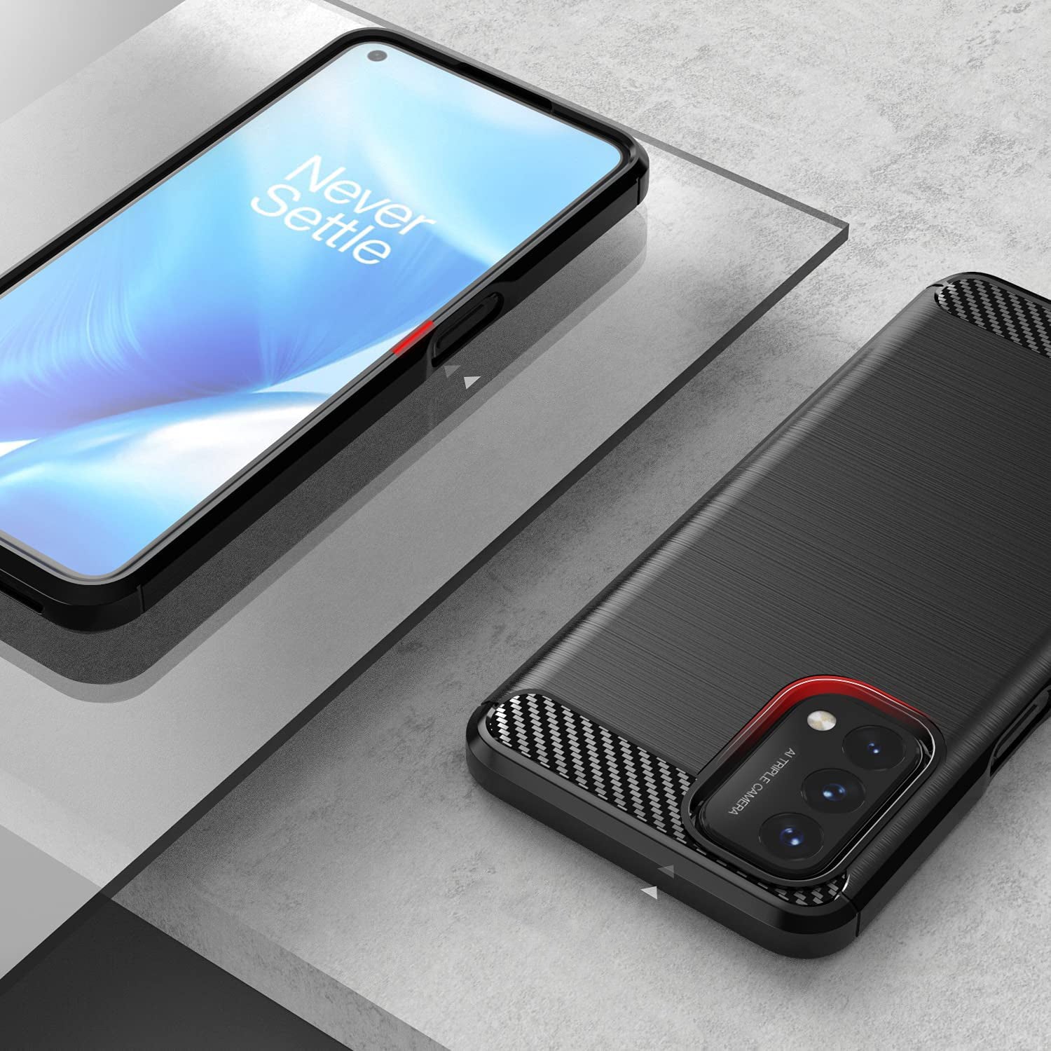 Carbon Case TPU dėklas OnePlus Nord N200 5G – juodas -- OnePlus Nord N200