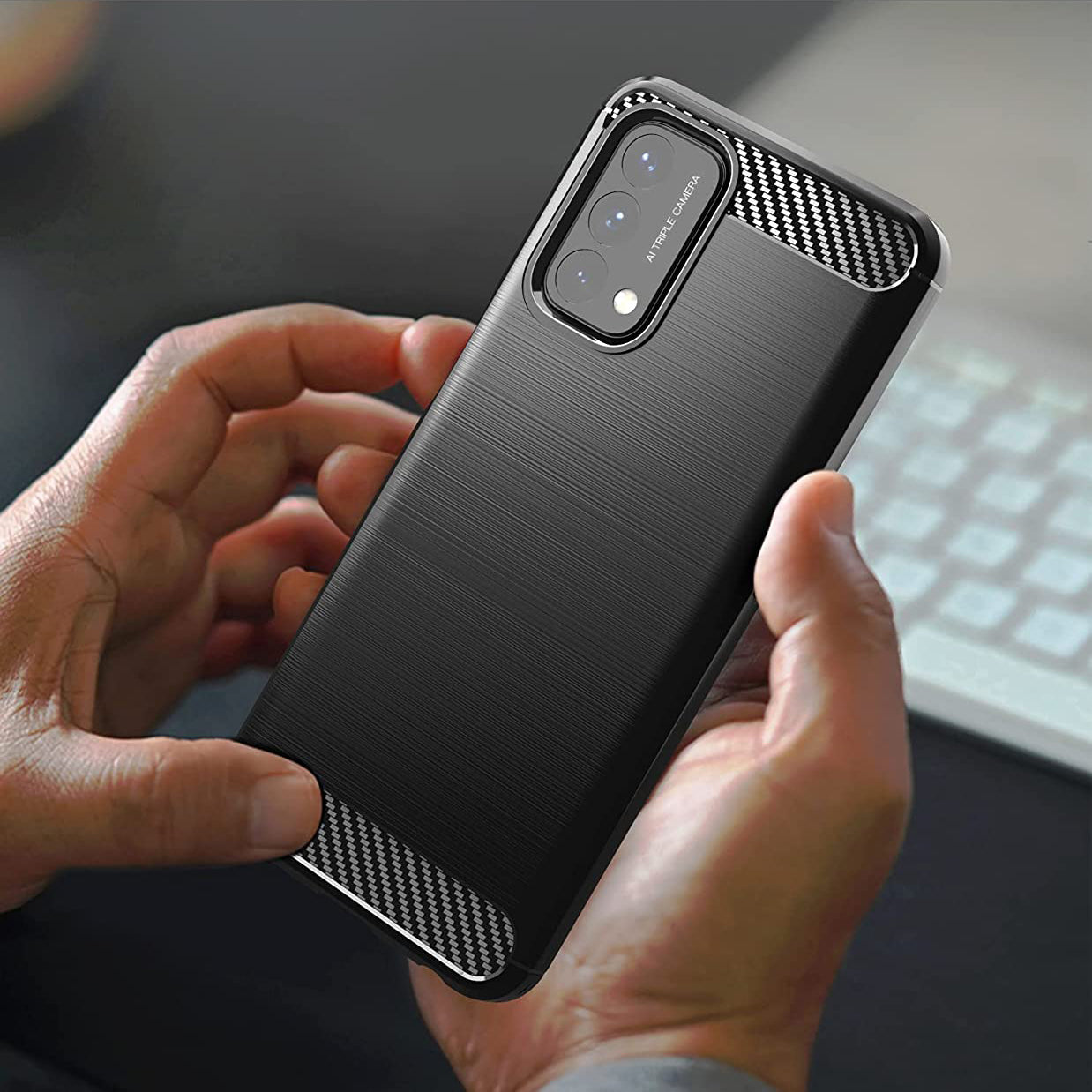 Carbon Case TPU dėklas OnePlus Nord N200 5G – juodas -- OnePlus Nord N200