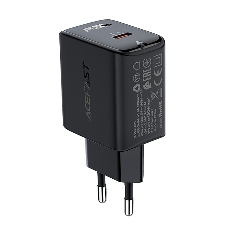 Acefast GaN USB Type-C 30W įkroviklis, PD, QC 3.0, AFC, FCP, juodas (A21 juodas)