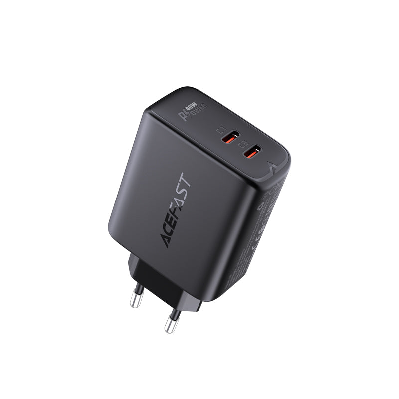Acefast 2x USB Type-C 40W įkroviklis, PPS, PD, QC 3.0, AFC, FCP, juodas (A9 juodas)