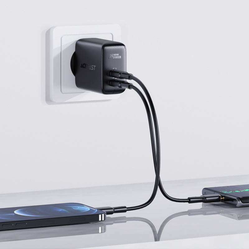 Acefast 2x USB Type-C 40W įkroviklis, PPS, PD, QC 3.0, AFC, FCP, juodas (A9 juodas)
