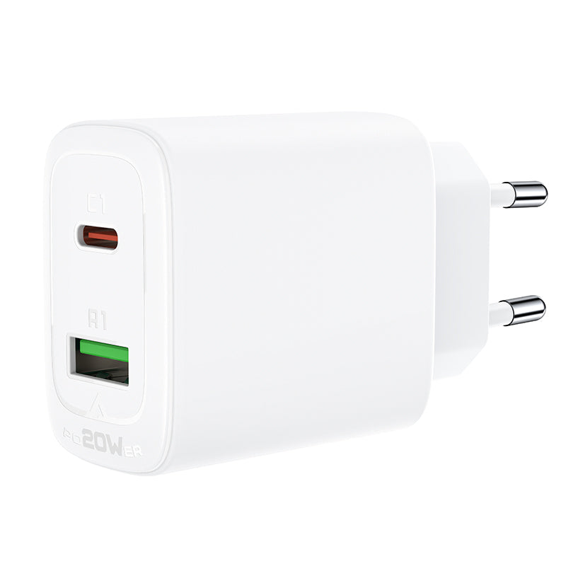 Acefast sieninis įkroviklis USB Type-C / USB 20W, PPS, PD, QC 3.0, AFC, FCP, baltas (A25 baltas)
