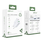 Acefast sieninis įkroviklis USB Type-C / USB 20W, PPS, PD, QC 3.0, AFC, FCP, baltas (A25 baltas)
