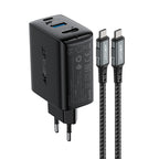 Acefast 2-in-1 GaN 65W įkroviklis USB Type-C / USB, HDMI 4K 60Hz adapteris (rinkinys su laidu), juodas (A17 juodas)