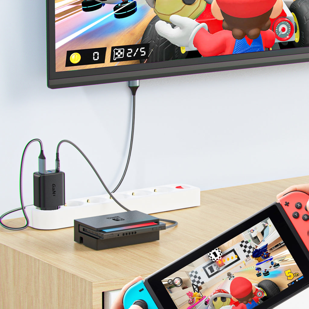 Acefast 2-in-1 GaN 65W įkroviklis USB Type-C / USB, HDMI 4K 60Hz adapteris (rinkinys su laidu), juodas (A17 juodas)