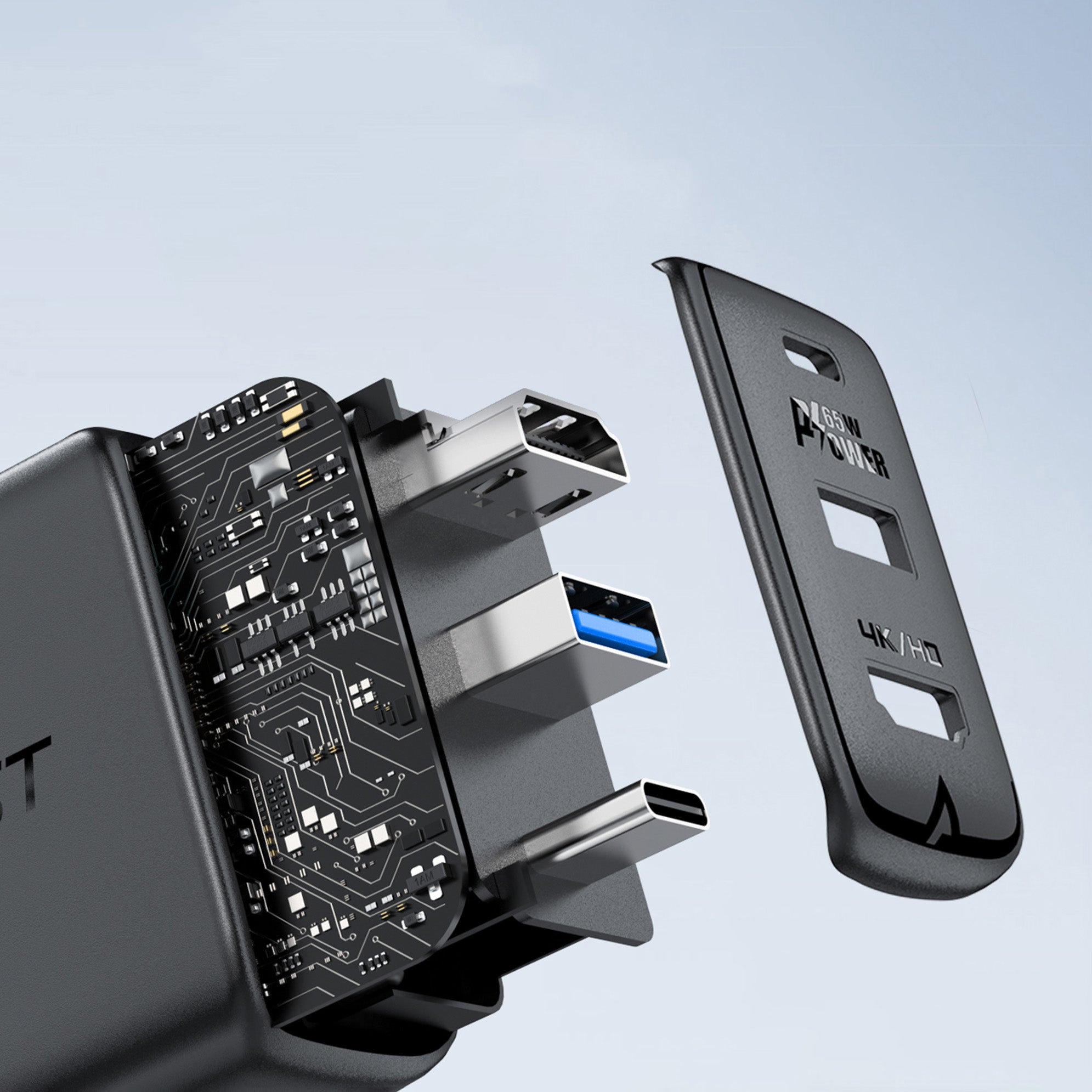 Acefast 2-in-1 GaN 65W įkroviklis USB Type-C / USB, HDMI 4K 60Hz adapteris (rinkinys su laidu), juodas (A17 juodas)