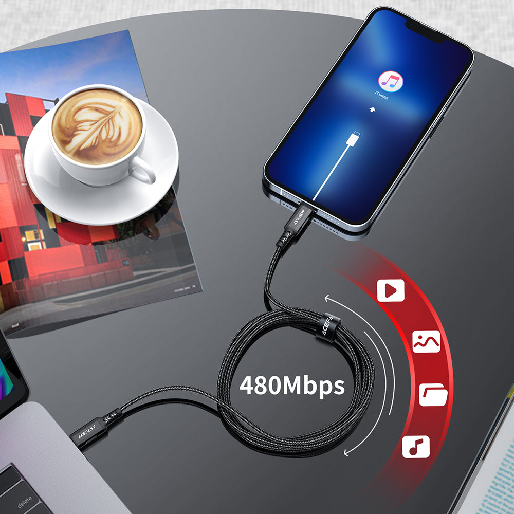 Acefast C4-01 laidas Lightning - USB-C PD 30W 3A 480Mb/s 1.8m - juodas