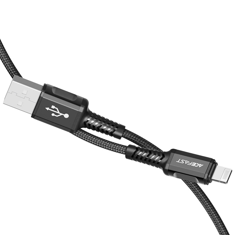 Acefast MFI laidas USB - Lightning 1.2m, 2.4A juodas (C1-02 black)