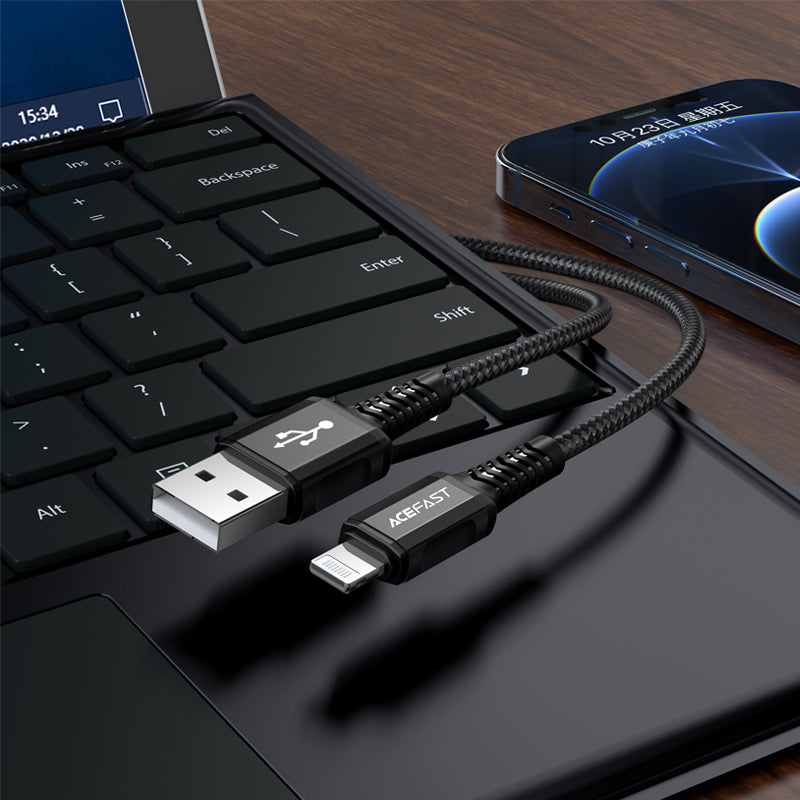 Acefast MFI laidas USB - Lightning 1.2m, 2.4A juodas (C1-02 black)
