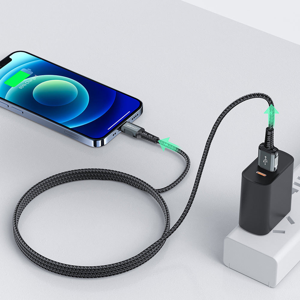 Acefast MFI laidas USB - Lightning 1.2m, 2.4A juodas (C1-02 black)