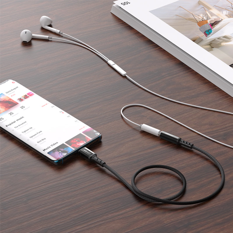 Acefast garso kabelis USB Type C - 3.5mm mini lizdas (moterys) 18cm, AUX juodas (C1-07 juodas) -- Audio Adapters