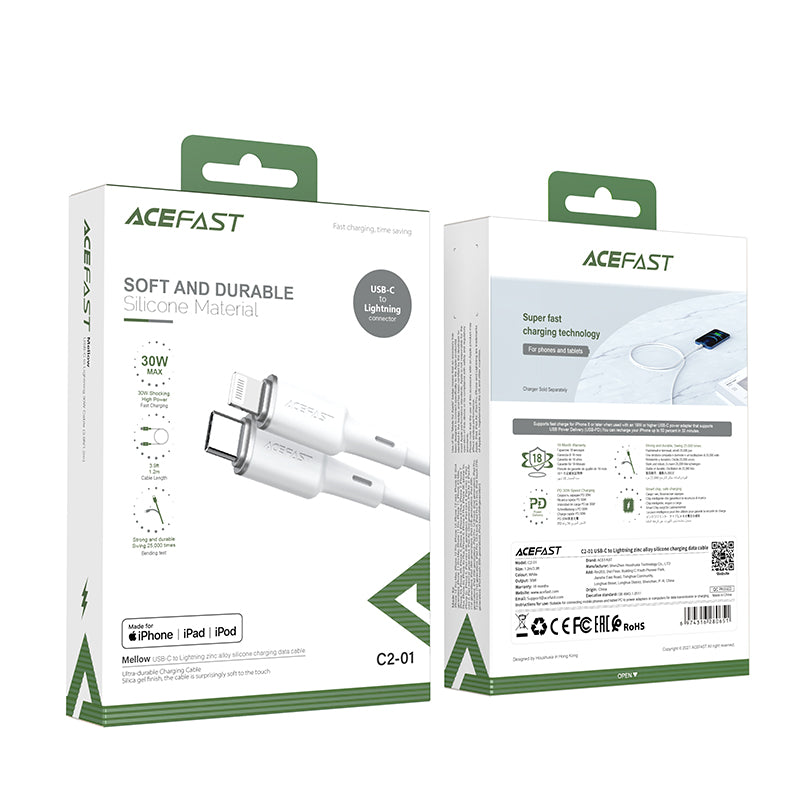 Acefast MFI USB-C - Lightning laidas 1.2 m, 30W, 3A, juodas (C2-01 black)