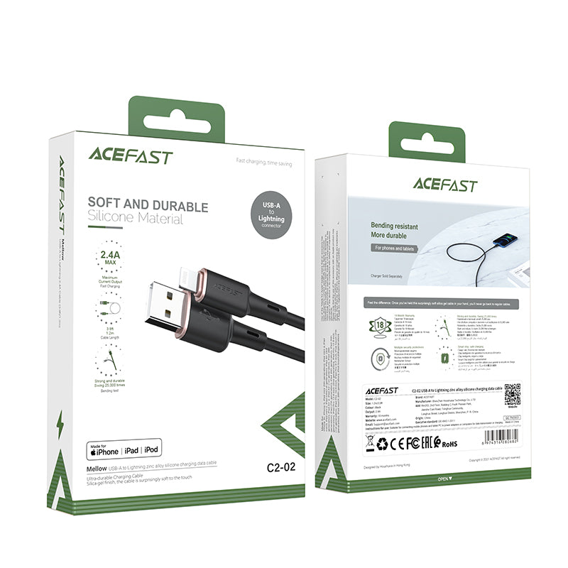 Acefast MFI USB - Lightning laidas 1.2 m, 2.4A, juodas (C2-02 black)