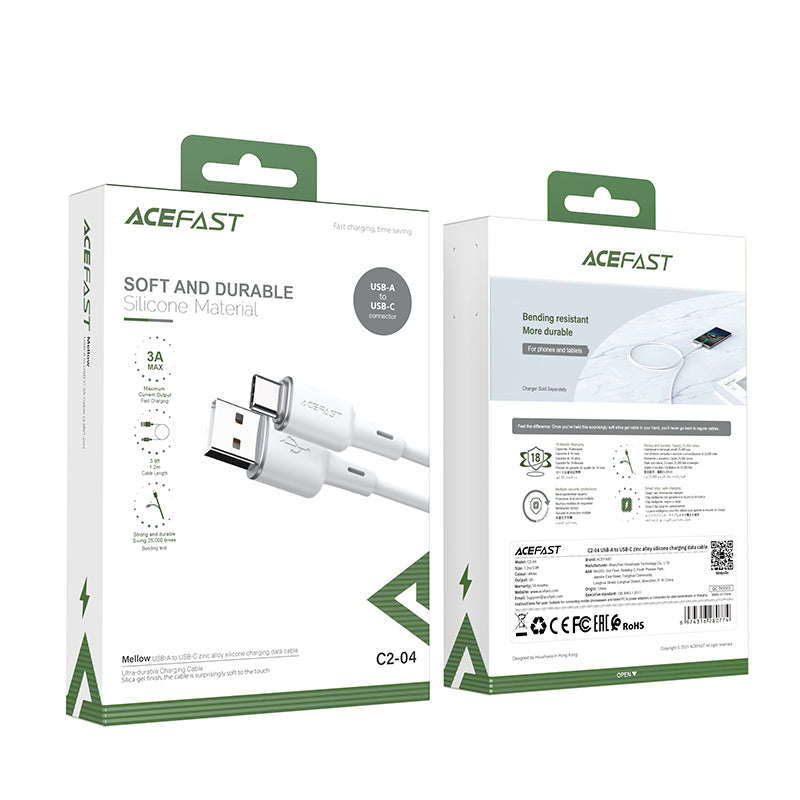 Acefast USB - USB-C laidas 1.2 m, 3A, baltas (C2-04 white)