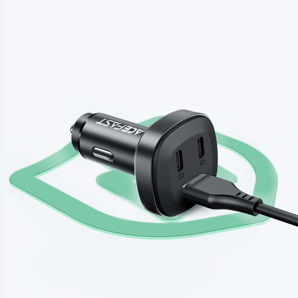 Acefast automobilinis įkroviklis 66W 2x USB Type-C / USB, PPS, Power Delivery, Quick Charge 4.0, AFC, FCP, SCP, juodas (B3 juodas)