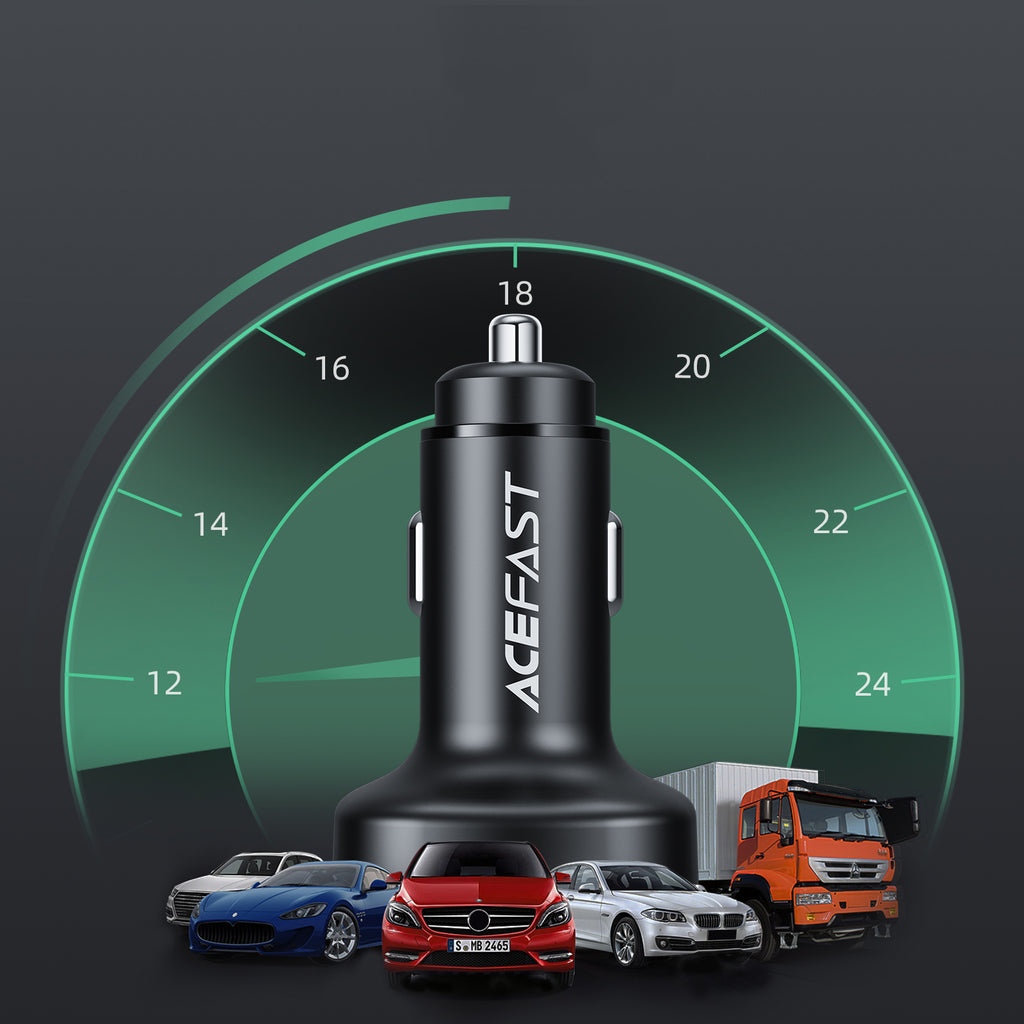 Acefast automobilinis įkroviklis 66W 2x USB Type-C / USB, PPS, Power Delivery, Quick Charge 4.0, AFC, FCP, SCP, juodas (B3 juodas)