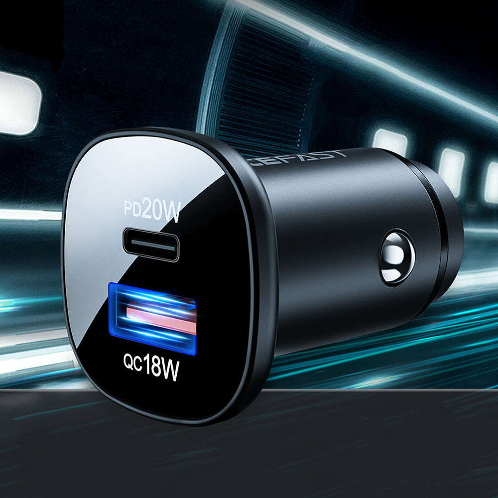 Acefast automobilinis įkroviklis 38W USB Type-C / USB, PPS, Power Delivery, Quick Charge 3.0, AFC, FCP, juodas (B1 juodas)
