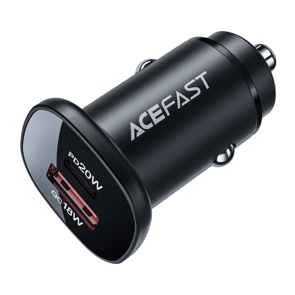 Acefast automobilinis įkroviklis 38W USB Type-C / USB, PPS, Power Delivery, Quick Charge 3.0, AFC, FCP, juodas (B1 juodas)