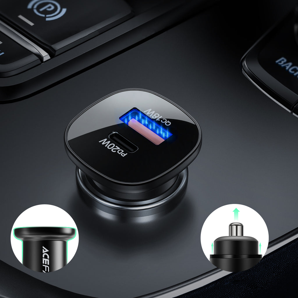 Acefast automobilinis įkroviklis 38W USB Type-C / USB, PPS, Power Delivery, Quick Charge 3.0, AFC, FCP, juodas (B1 juodas)
