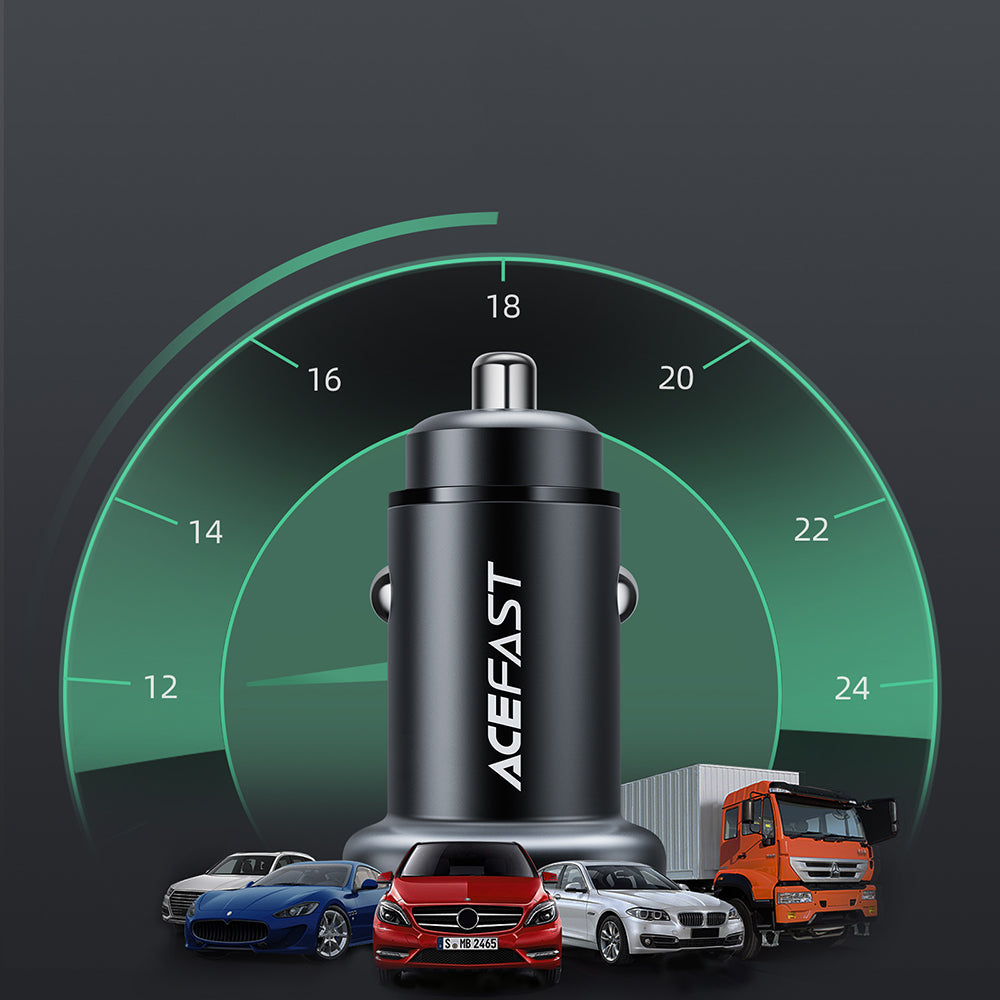 Acefast automobilinis įkroviklis 38W USB Type-C / USB, PPS, Power Delivery, Quick Charge 3.0, AFC, FCP, juodas (B1 juodas)