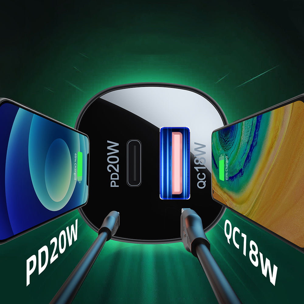 Acefast automobilinis įkroviklis 38W USB Type-C / USB, PPS, Power Delivery, Quick Charge 3.0, AFC, FCP, juodas (B1 juodas)