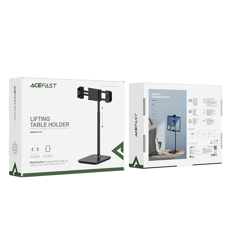 Acefast teleskopinis telefono ir planšetės laikiklis (135-230mm pločio) stalui, 360°, juodas (E4 black)