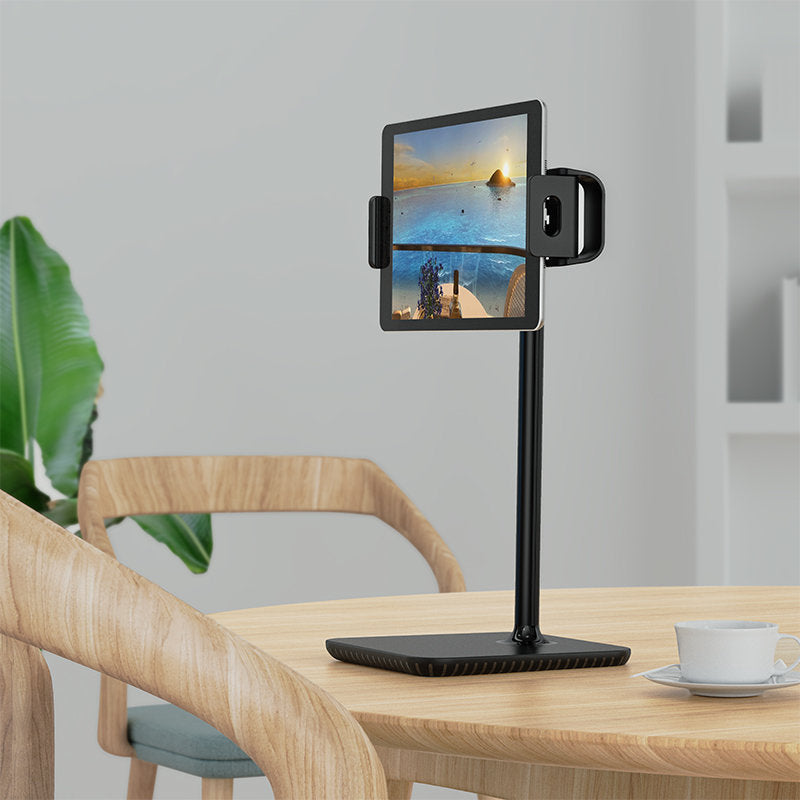 Acefast teleskopinis telefono ir planšetės laikiklis (135-230mm pločio) stalui, 360°, juodas (E4 black)