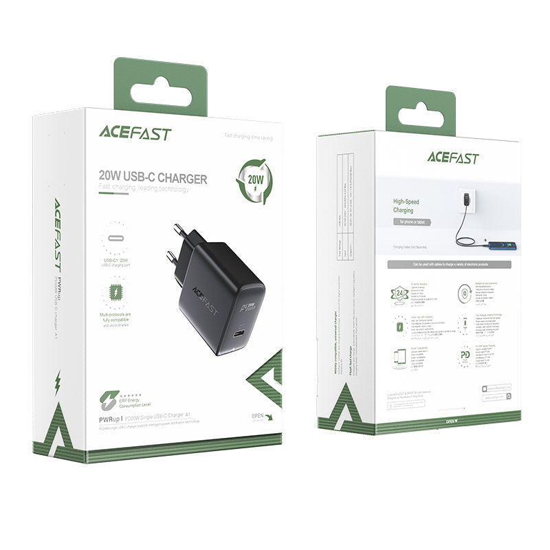 Acefast greitas USB Type-C 20W Power Delivery įkroviklis, juodas (A1 EU juodas)