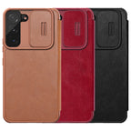 Nillkin Qin Leather Pro dėklas Galaxy S22+ – rudas -- Samsung Galaxy S22+