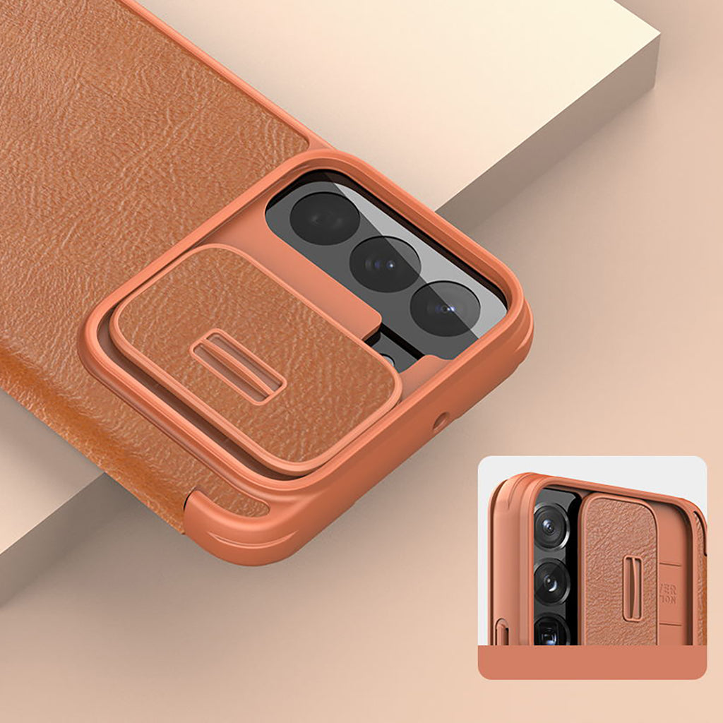 Nillkin Qin Leather Pro dėklas Galaxy S22+ – rudas -- Samsung Galaxy S22+