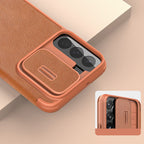 Nillkin Qin Leather Pro dėklas Galaxy S22+ – rudas -- Samsung Galaxy S22+