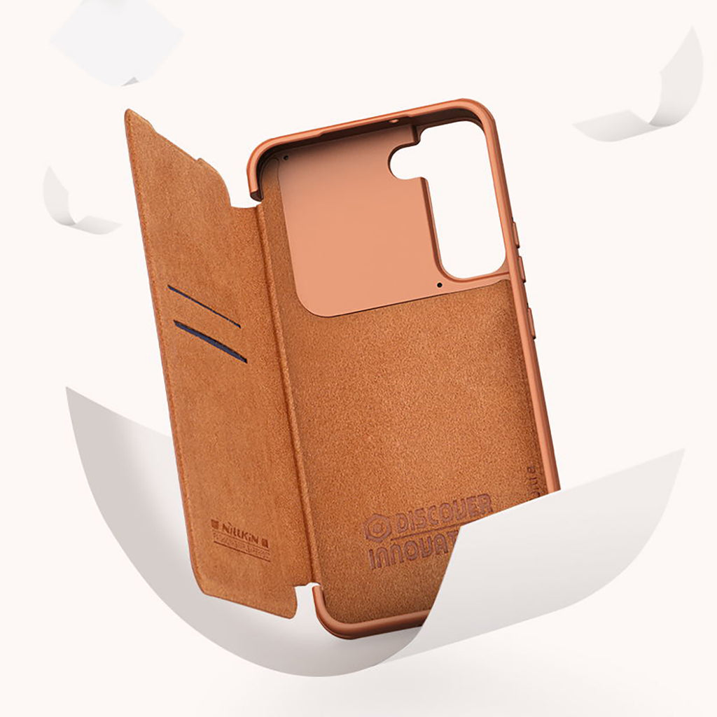 Nillkin Qin Leather Pro dėklas Galaxy S22+ – rudas -- Samsung Galaxy S22+
