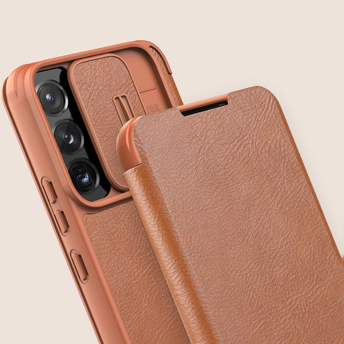 Nillkin Qin Leather Pro dėklas Galaxy S22+ – rudas -- Samsung Galaxy S22+
