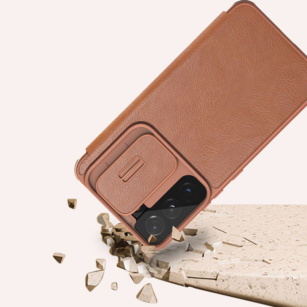 Nillkin Qin Leather Pro dėklas Galaxy S22+ – rudas -- Samsung Galaxy S22+