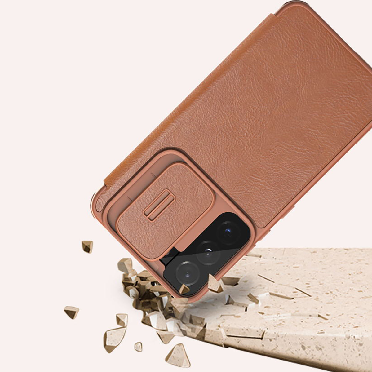 Nillkin Qin Leather Pro dėklas Galaxy S22+ – rudas -- Samsung Galaxy S22+