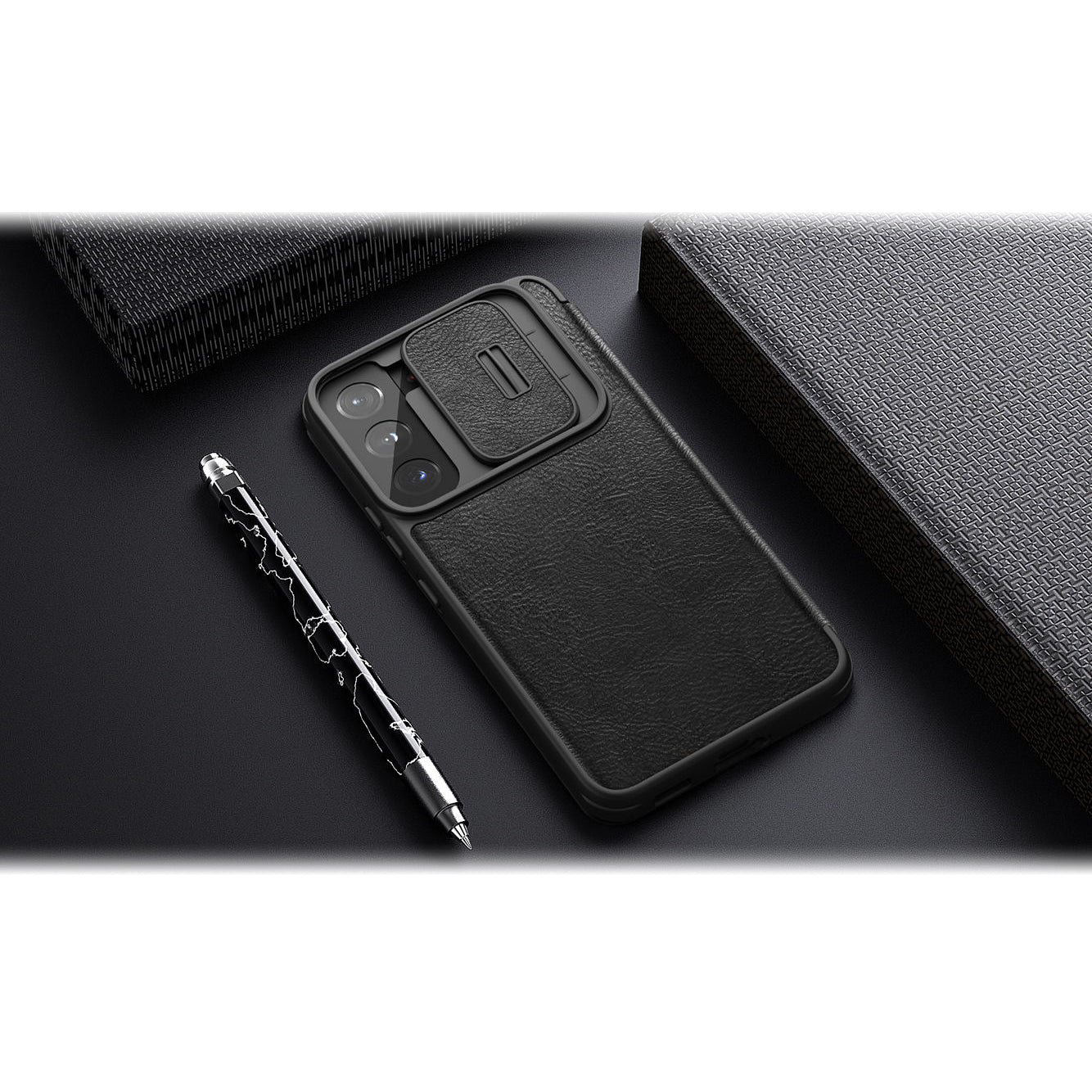 Nillkin Qin Leather Pro dėklas Galaxy S22+ – rudas -- Samsung Galaxy S22+