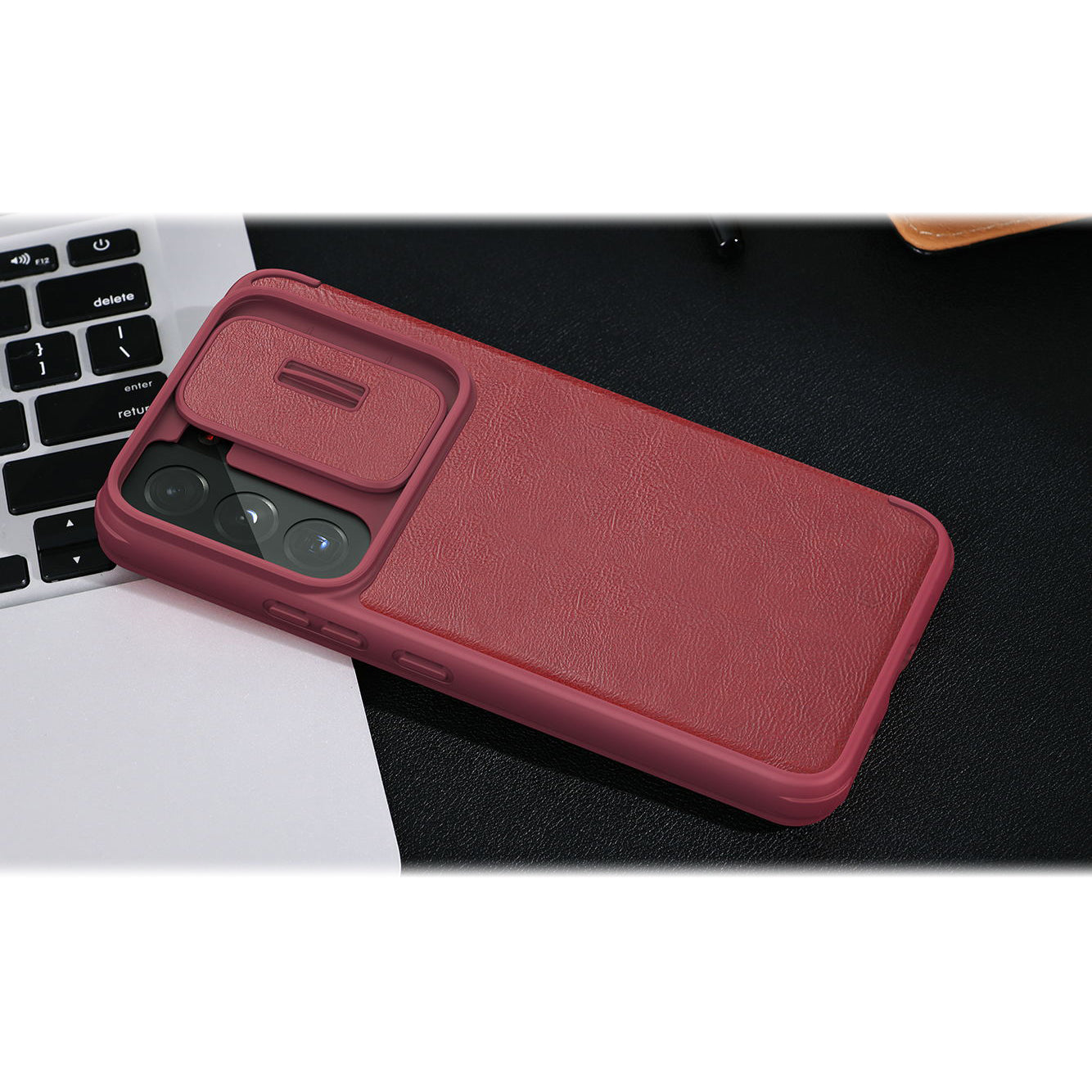 Nillkin Qin Leather Pro dėklas Galaxy S22+ – rudas -- Samsung Galaxy S22+