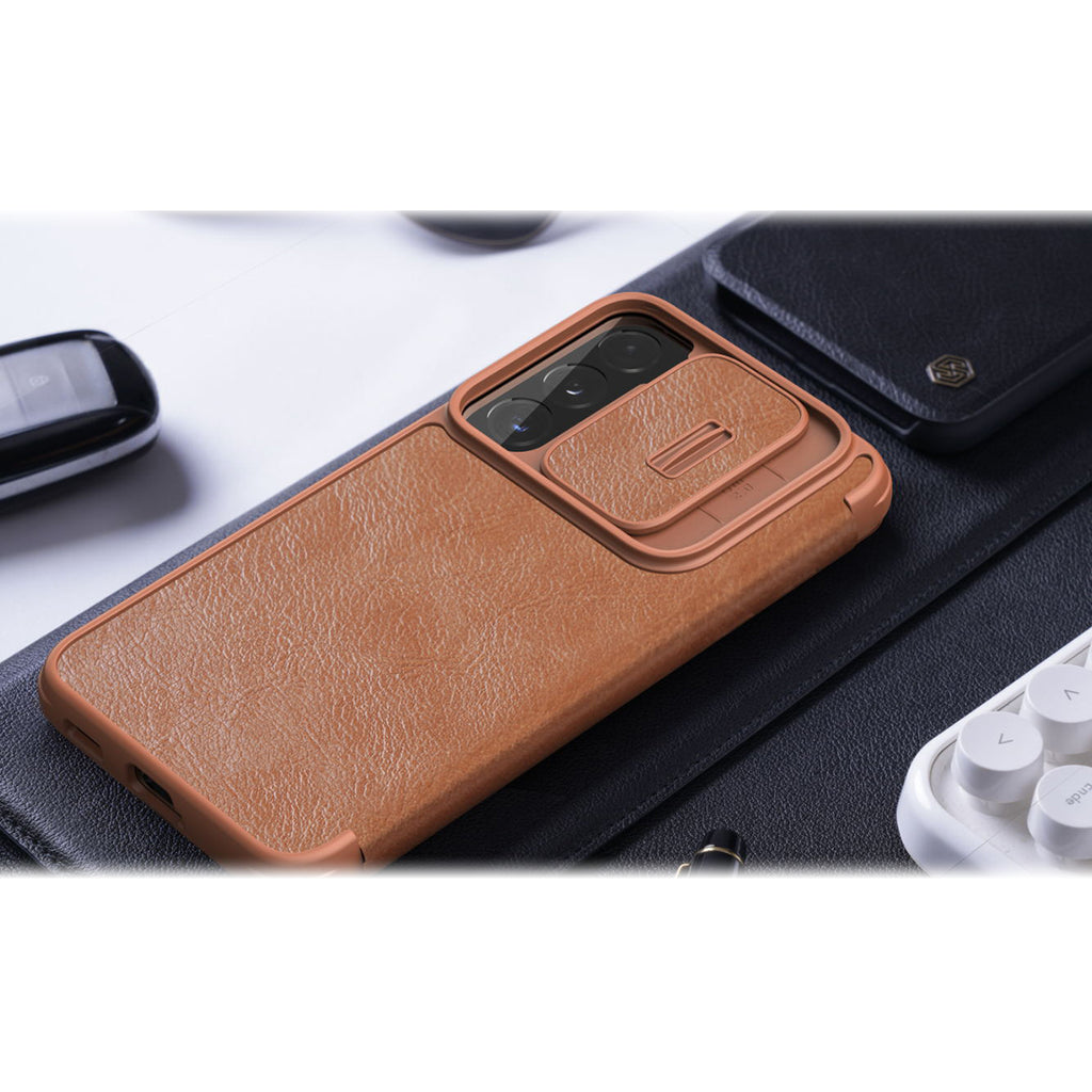 Nillkin Qin Leather Pro dėklas Galaxy S22+ – rudas -- Samsung Galaxy S22+