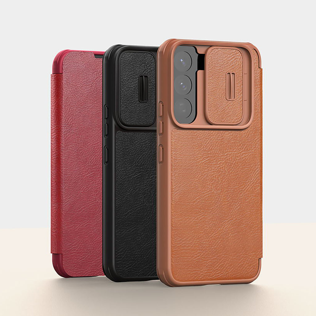 Nillkin Qin Leather Pro dėklas Galaxy S22+ – rudas -- Samsung Galaxy S22+
